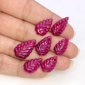 Ruby Carved Leaf Shape AA+ Grade Gemstone Carving Parcel - 15x9-19.5x11.5mm - 7 Pc. - 41.20 Cts.