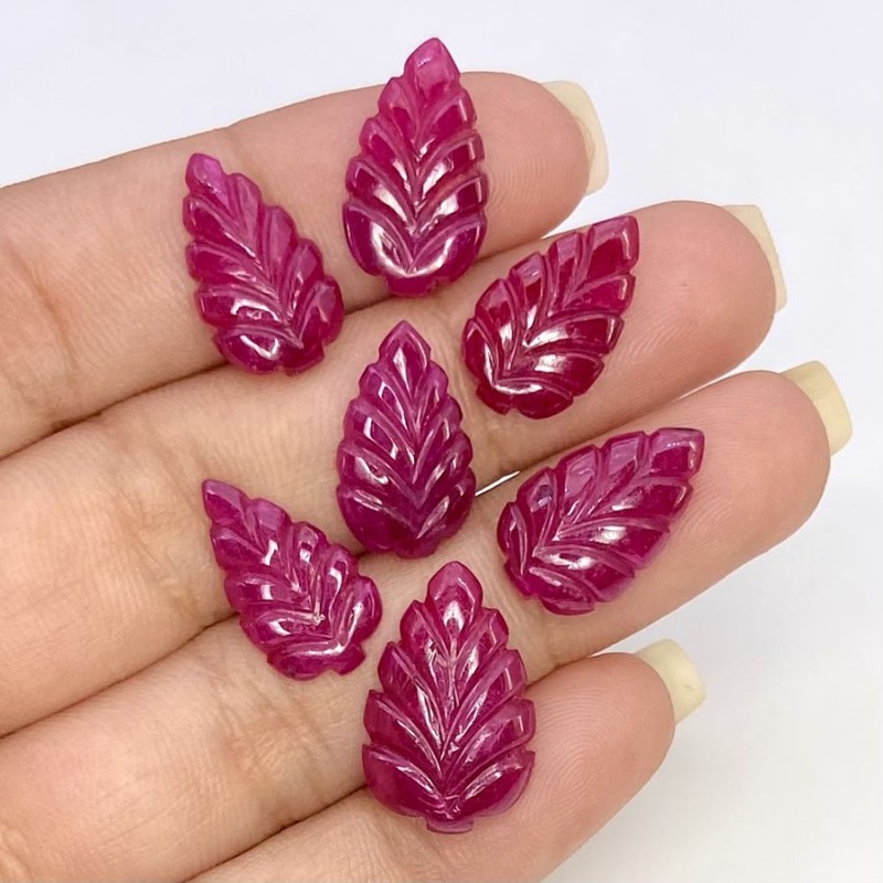 Ruby Carved Leaf Shape AA+ Grade Gemstone Carving Parcel - 15.5x9.5-18.5x12mm - 7 Pc. - 33.15 Cts.