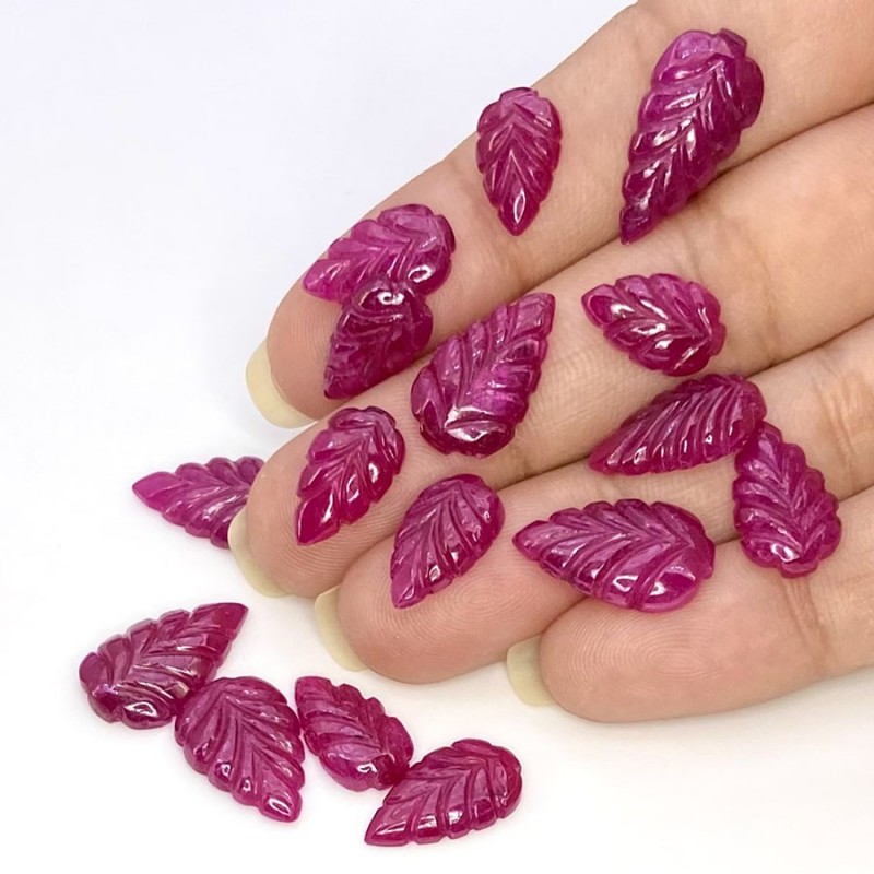 Ruby Carved Leaf Shape AA+ Grade Gemstone Carving Parcel - 12-18.5mm - 16 Pc. - 68.10 Cts.