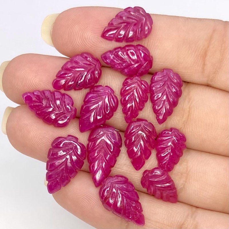 Ruby Carved Leaf Shape AA+ Grade Gemstone Carving Parcel - 12x7.5-16x9.5mm - 13 Pc. - 46.30 Cts.