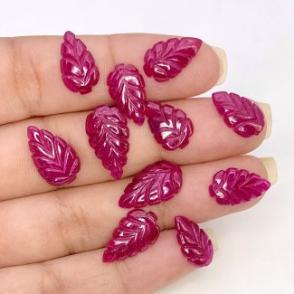 Ruby Carved Leaf Shape AA+ Grade Gemstone Carving Parcel - 12.5-15.5mm - 11 Pc. - 36.17 Cts.