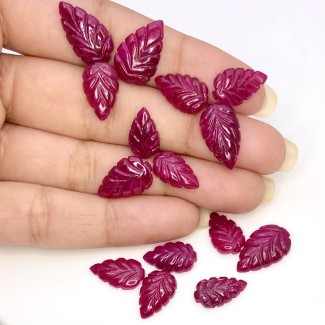 Ruby Carved Leaf Shape AA+ Grade Gemstone Carving Parcel - 13-16mm - 15 Pc. - 62.91 Cts.