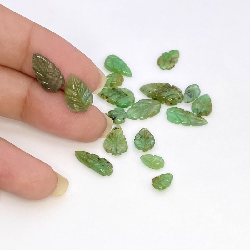 21.32 Carat Emerald 7x5-15x8.5mm Carved Leaf Shape C Grade Gemstone Carving Parcel - Total 17 Pcs.