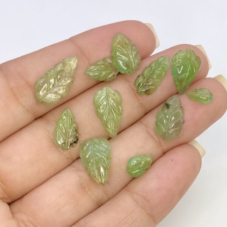 19.56 Carat Emerald 7x4-16x8mm Carved Leaf Shape C Grade Gemstone Carving Parcel - Total 12 Pcs.