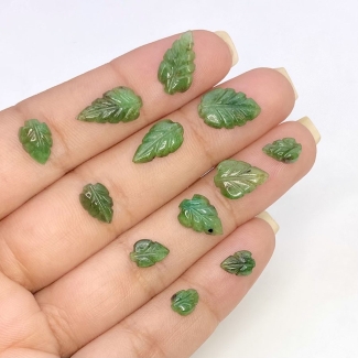 13.32 Carat Emerald 6x5-14x7mm Carved Leaf Shape B Grade Gemstone Carving Parcel - Total 12 Pcs.