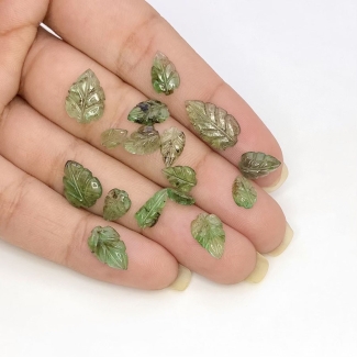 16.14 Carat Emerald 7x4.5-14.5x8mm Carved Leaf Shape C Grade Gemstone Carving Parcel - Total 16 Pcs.