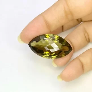  41.55 Cts. Olive Quartz 31x18mm Checkerboard Marquise Shape AAA Grade Loose Gemstone - Total 1 Pc.