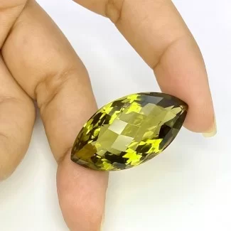  40.60 Cts. Olive Quartz 33x17mm Checkerboard Marquise Shape AAA Grade Loose Gemstone - Total 1 Pc.