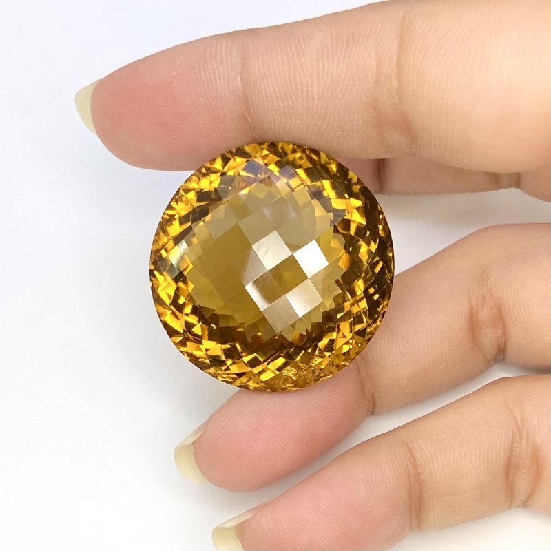  78.65 Cts. Whisky Quartz 30mm Checkerboard Round Shape AAA+ Grade Loose Gemstone - Total 1 Pc.