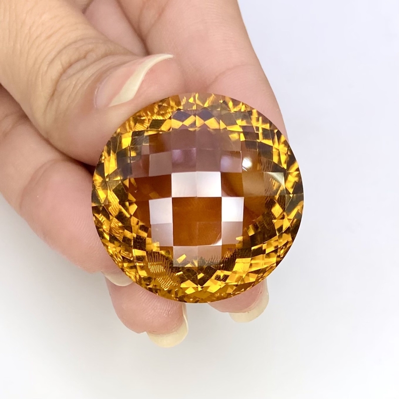  78.65 Cts. Whisky Quartz 30mm Checkerboard Round Shape AAA+ Grade Loose Gemstone - Total 1 Pc.
