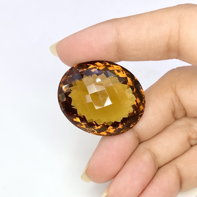  78.65 Cts. Whisky Quartz 30mm Checkerboard Round Shape AAA+ Grade Loose Gemstone - Total 1 Pc.