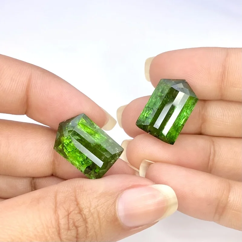  34.88 Cts. Green Tourmaline 18x12.5mm Step Cut Fancy Shape AAA Grade Matched Gemstones Pair - Total 2 Pcs.