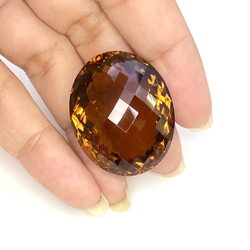  72.15 Cts. Whisky Quartz 31x26mm Checkerboard Oval Shape AAA+ Grade Loose Gemstone - Total 1 Pc.