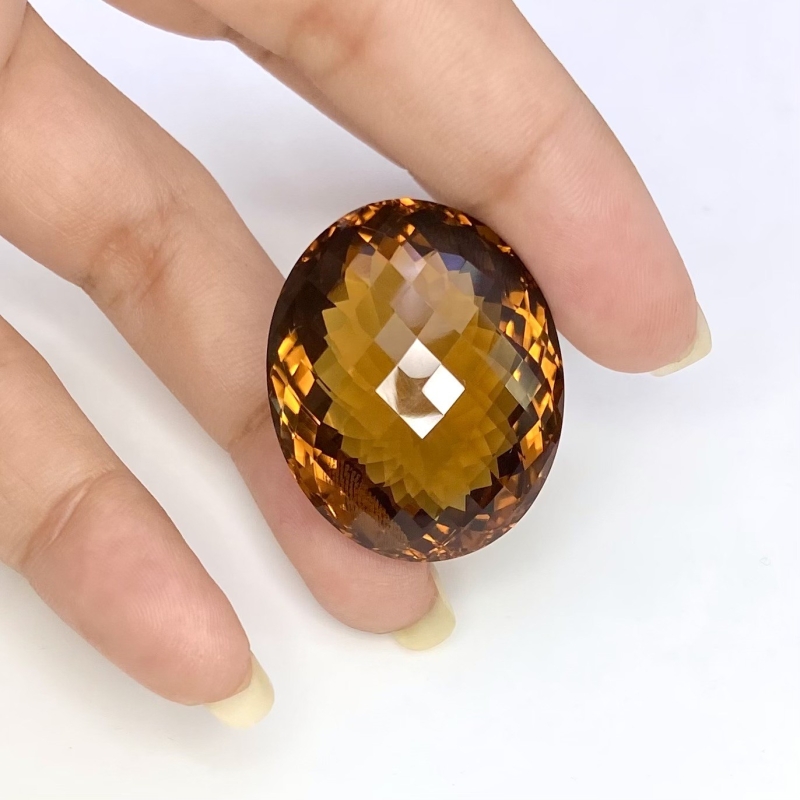  72.15 Cts. Whisky Quartz 31x26mm Checkerboard Oval Shape AAA+ Grade Loose Gemstone - Total 1 Pc.