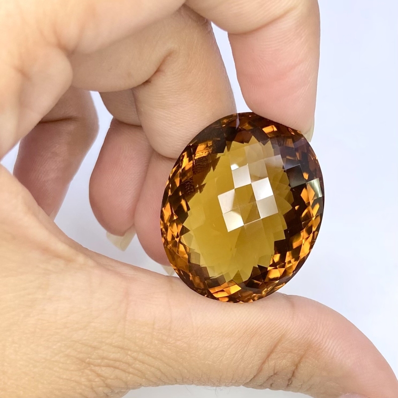  72.15 Cts. Whisky Quartz 31x26mm Checkerboard Oval Shape AAA+ Grade Loose Gemstone - Total 1 Pc.