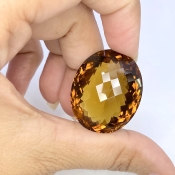  72.15 Cts. Whisky Quartz 31x26mm Checkerboard Oval Shape AAA+ Grade Loose Gemstone - Total 1 Pc.