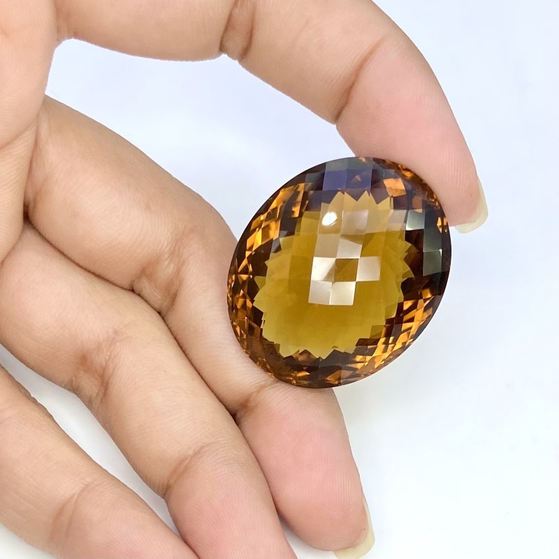  72.15 Cts. Whisky Quartz 31x26mm Checkerboard Oval Shape AAA+ Grade Loose Gemstone - Total 1 Pc.
