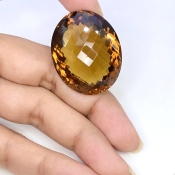  72.15 Cts. Whisky Quartz 31x26mm Checkerboard Oval Shape AAA+ Grade Loose Gemstone - Total 1 Pc.