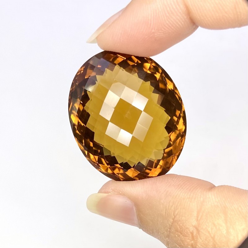  72.15 Cts. Whisky Quartz 31x26mm Checkerboard Oval Shape AAA+ Grade Loose Gemstone - Total 1 Pc.