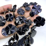 Black Onyx 10.5-29mm Carved Flower Shape AAA Grade Gemstone Beads Lot - Total 7 Strands of 4-11 Inch.