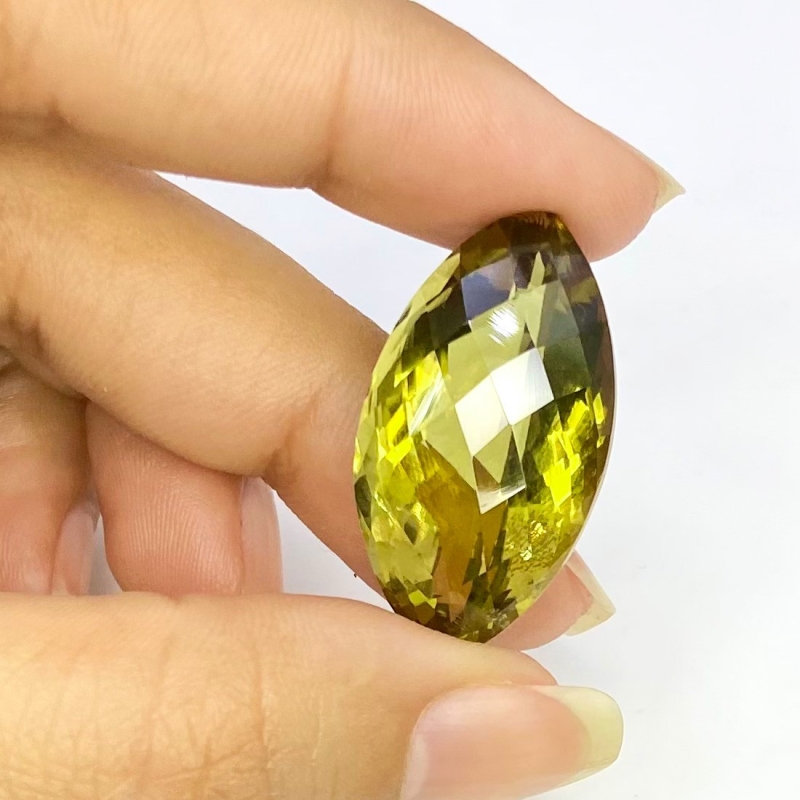  33.45 Cts. Olive Quartz 30x16mm Checkerboard Marquise Shape AAA Grade Loose Gemstone - Total 1 Pc.