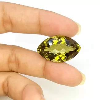  28.90 Cts. Olive Quartz 26x15mm Checkerboard Marquise Shape AAA Grade Loose Gemstone - Total 1 Pc.