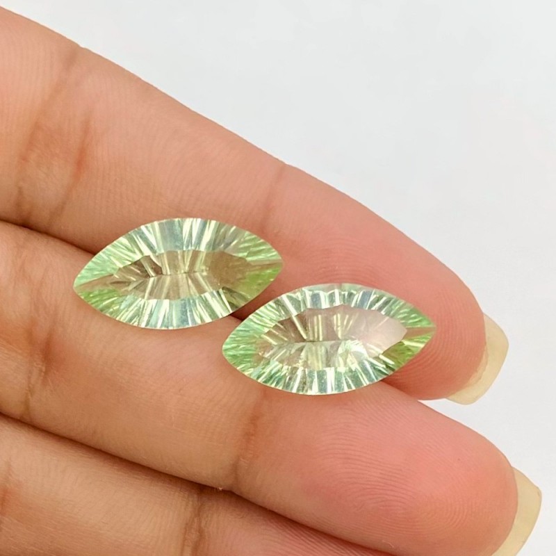 Green Fluorite Concave Cut Marquise Shape AAA Grade Matched Gemstone Pair - 18x9mm - 2 Pc. - 12.2 Carat
