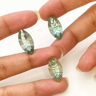 Green Fluorite Concave Cut Marquise Shape Matched Gemstone Set - 20x10mm - 3 Pc. - 27.6 Carat