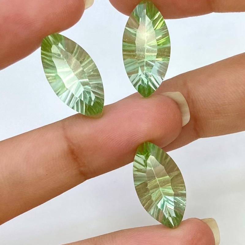  28.85 Cts. Green Fluorite 20x10mm Concave Cut Marquise Shape AAA Grade Matched Gemstones Set - Total 3 Pcs.