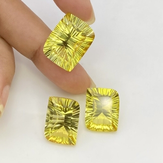 52.65 Cts. Lab Yellow Sapphire 21x14-20x12mm Concave Cut Fancy Shape AAA Grade Matched Gemstones Set - Total 3 Pcs.