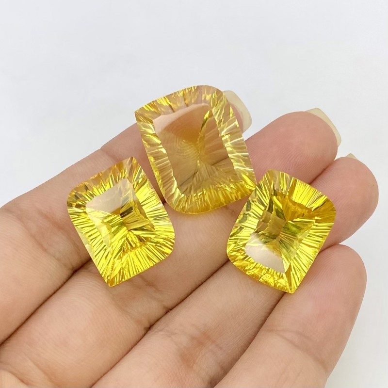  58.4 Cts. Lab Yellow Sapphire 23x15-20x14mm Concave Cut Fancy Shape AAA Grade Matched Gemstones Set - Total 3 Pcs.