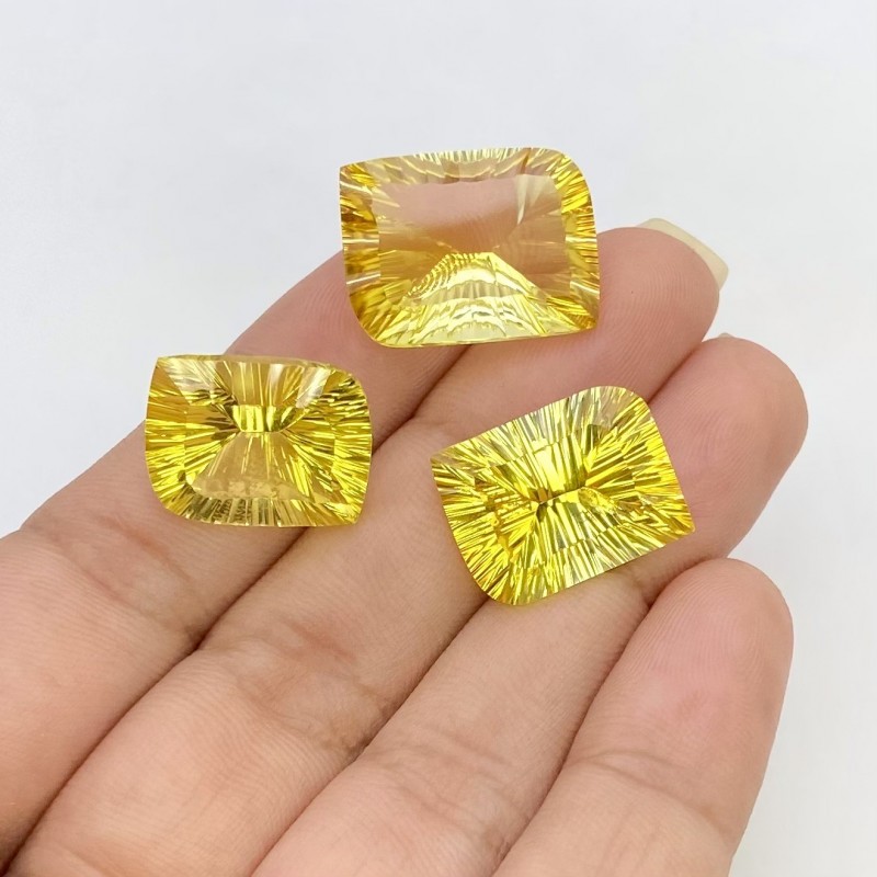  48.2 Cts. Lab Yellow Sapphire 21.5x14-18.5x12.5mm Concave Cut Fancy Shape AAA Grade Matched Gemstones Set - Total 3 Pcs.
