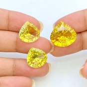  37.4 Cts. Lab Yellow Sapphire 14.5-17.5mm Concave Cut Heart Shape AAA Grade Matched Gemstones Set - Total 3 Pcs.