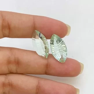 Green Fluorite Concave Cut Marquise Shape AAA Grade Matched Gemstone Pair - 20x10mm - 2 Pc. - 14.2 Carat