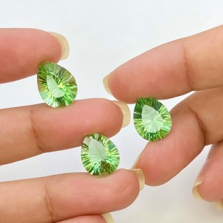 Green Fluorite Concave Cut Pear Shape AAA Grade Matched Gemstone Set - 13x10mm - 3 Pc. - 16.1 Carat