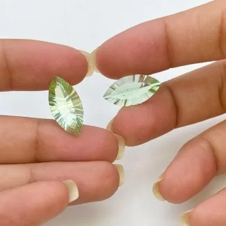 Green Fluorite Concave Cut Marquise Shape AAA Grade Matched Gemstone Pair - 18x9mm - 2 Pc. - 11.3 Carat