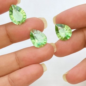 Green Fluorite Concave Cut Pear Shape Matched Gemstone Set - 13x10mm - 3 Pc. - 14.6 Carat