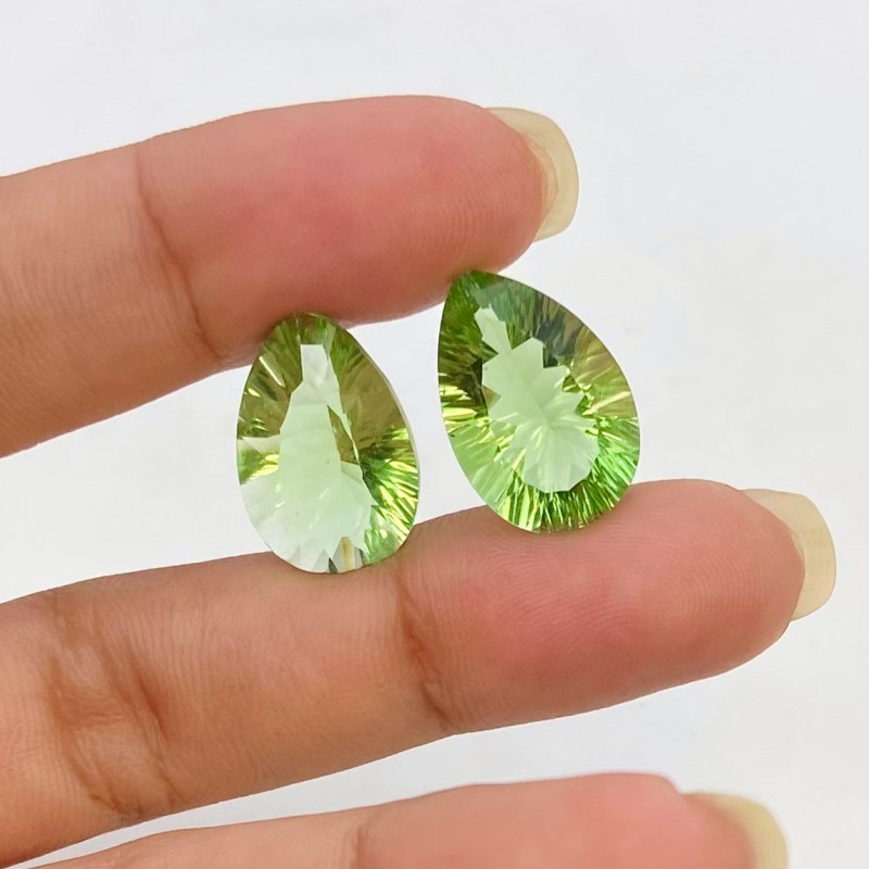  16.85 Cts. Green Fluorite 17x11.5mm Concave Cut Pear Shape AAA Grade Matched Gemstones Pair - Total 2 Pcs.