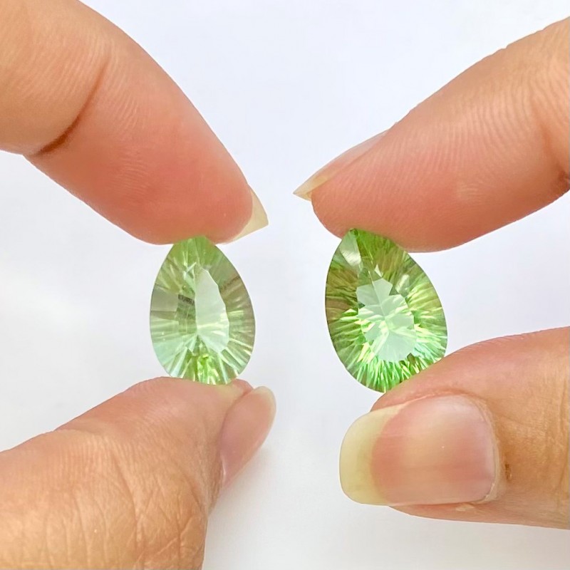  13.75 Cts. Green Fluorite 15x10mm Concave Cut Pear Shape AAA Grade Matched Gemstones Pair - Total 2 Pcs.