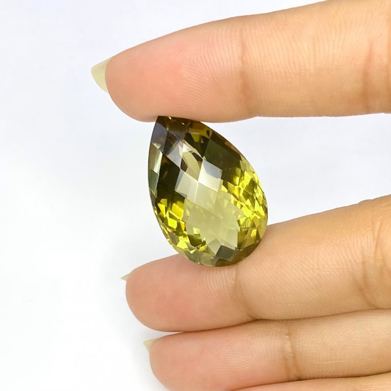 28.95 Cts. Olive Quartz 26x17mm Checkerboard Pear Shape AAA Grade Loose Gemstone - Total 1 Pc.
