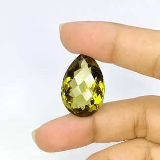 26.10 Cts. Olive Quartz 25x17mm Checkerboard Pear Shape AAA Grade Loose Gemstone - Total 1 Pc.