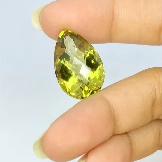  22 Cts. Olive Quartz 22x15mm Checkerboard Pear Shape AAA Grade Loose Gemstone - Total 1 Pc.