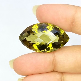  37 Cts. Olive Quartz 29x17mm Checkerboard Marquise Shape AAA Grade Loose Gemstone - Total 1 Pc.