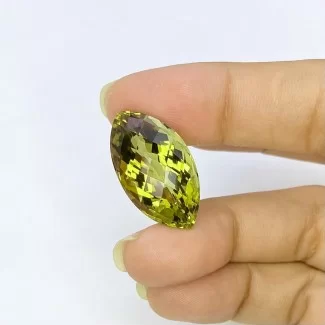  20.55 Cts. Olive Quartz 24x13mm Checkerboard Marquise Shape AAA Grade Loose Gemstone - Total 1 Pc.