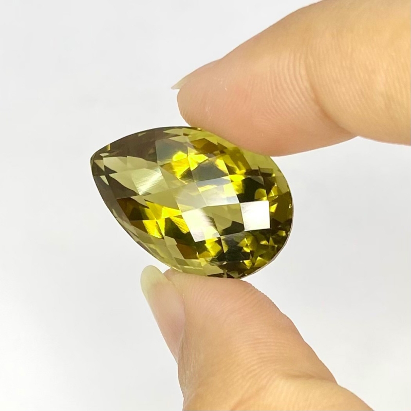  29.10 Cts. Olive Quartz 25x16mm Checkerboard Pear Shape AAA Grade Loose Gemstone - Total 1 Pc.