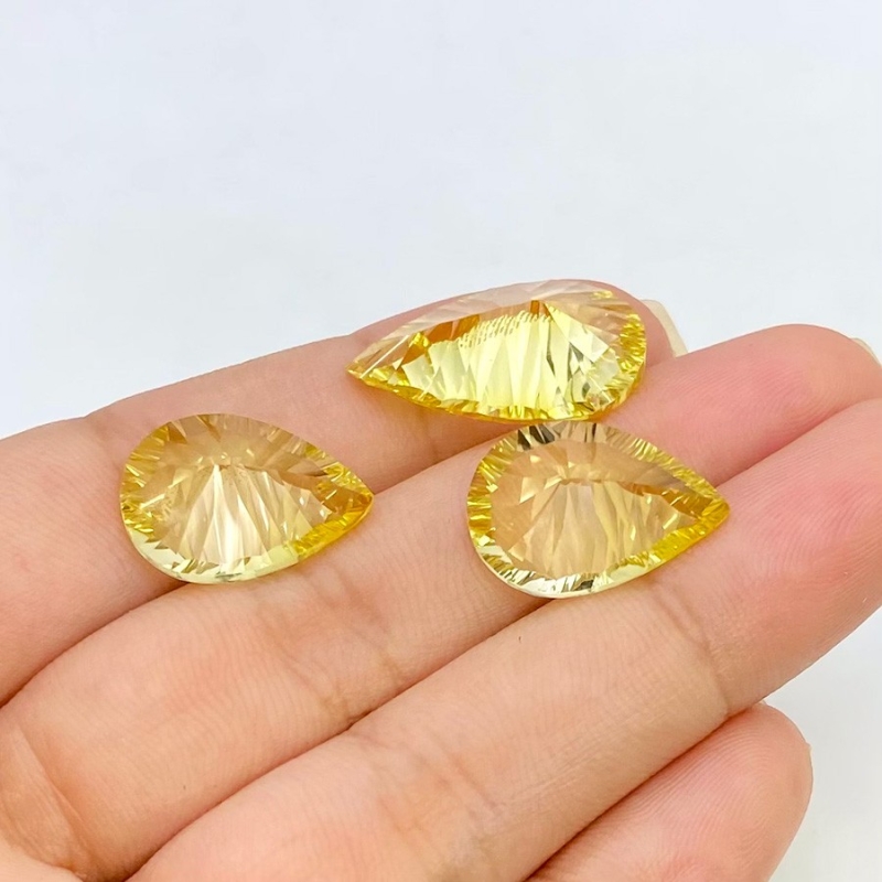  35.45 Cts. Lab Yellow Sapphire 20x14-17x12mm Concave Cut Pear Shape AAA Grade Matched Gemstones Set - Total 3 Pcs.