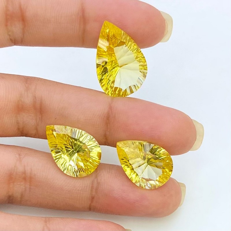  35.45 Cts. Lab Yellow Sapphire 20x14-17x12mm Concave Cut Pear Shape AAA Grade Matched Gemstones Set - Total 3 Pcs.