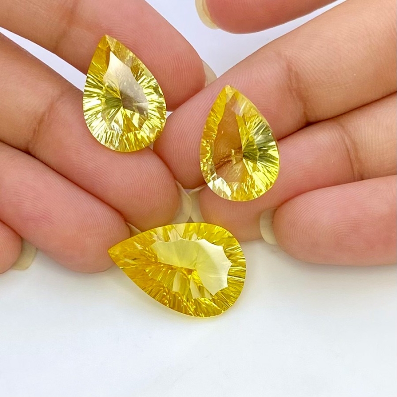 35.45 Cts. Lab Yellow Sapphire 20x14-17x12mm Concave Cut Pear Shape AAA Grade Matched Gemstones Set - Total 3 Pcs.