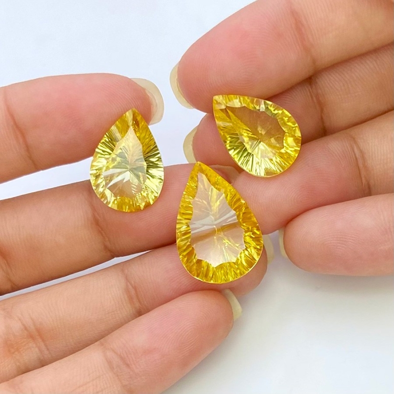  35.45 Cts. Lab Yellow Sapphire 20x14-17x12mm Concave Cut Pear Shape AAA Grade Matched Gemstones Set - Total 3 Pcs.
