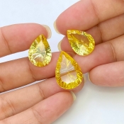  35.45 Cts. Lab Yellow Sapphire 20x14-17x12mm Concave Cut Pear Shape AAA Grade Matched Gemstones Set - Total 3 Pcs.
